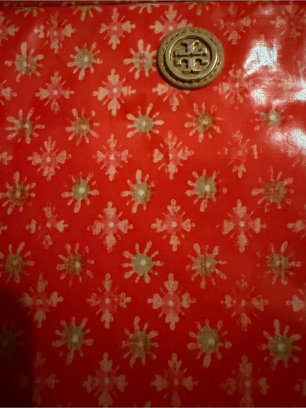 Tory Burch Red Printed Coated Canvas Zip Tablet Laptop Sleeve Pouch